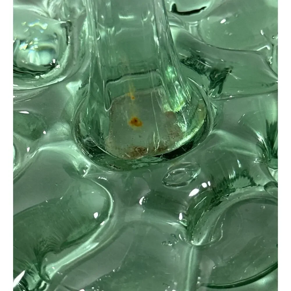 Vintage Recycled Green Art Glass Pedestal Vase Bowl Hand Blown 8” Organic